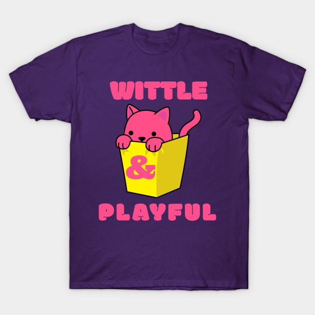 Little Cute Playful Pink Cat Wittle And Playful Playing WAP Kitten in a Yellow Bin Art T-Shirt by TeachUrb